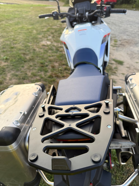 Close up of TransAlp Rack Gen 2 - with Givi Monokey compatible rack