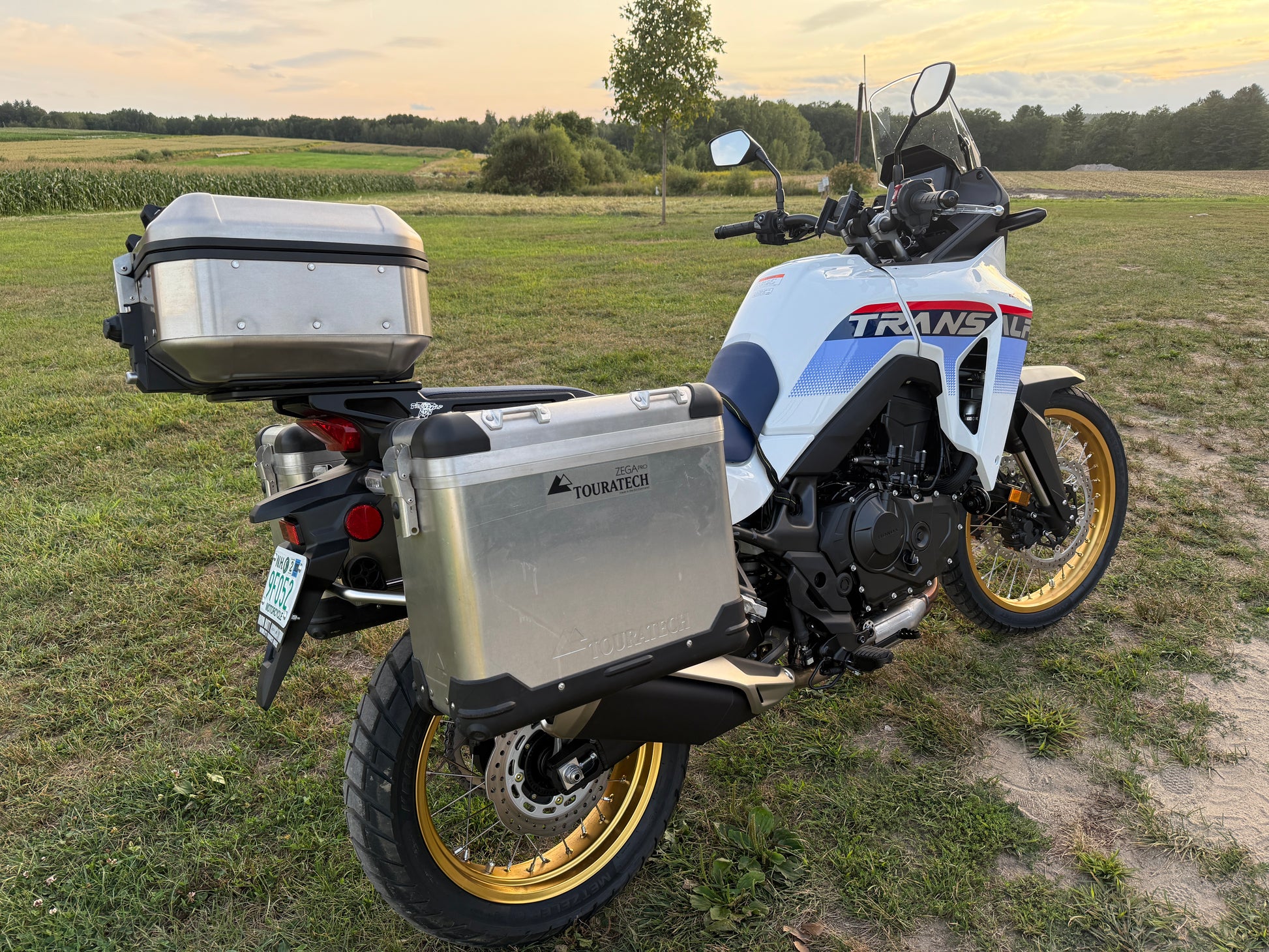 Side view of 2025 TransAlp with Gen 2 rack - Givi Monokey compatible